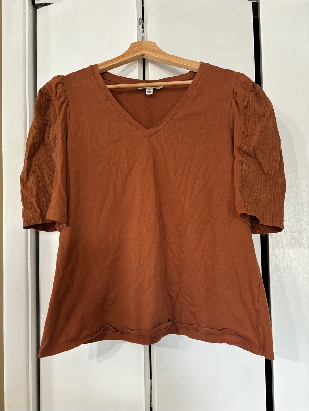The pioneer woman Rust V-Neck Puff Sleeve Top